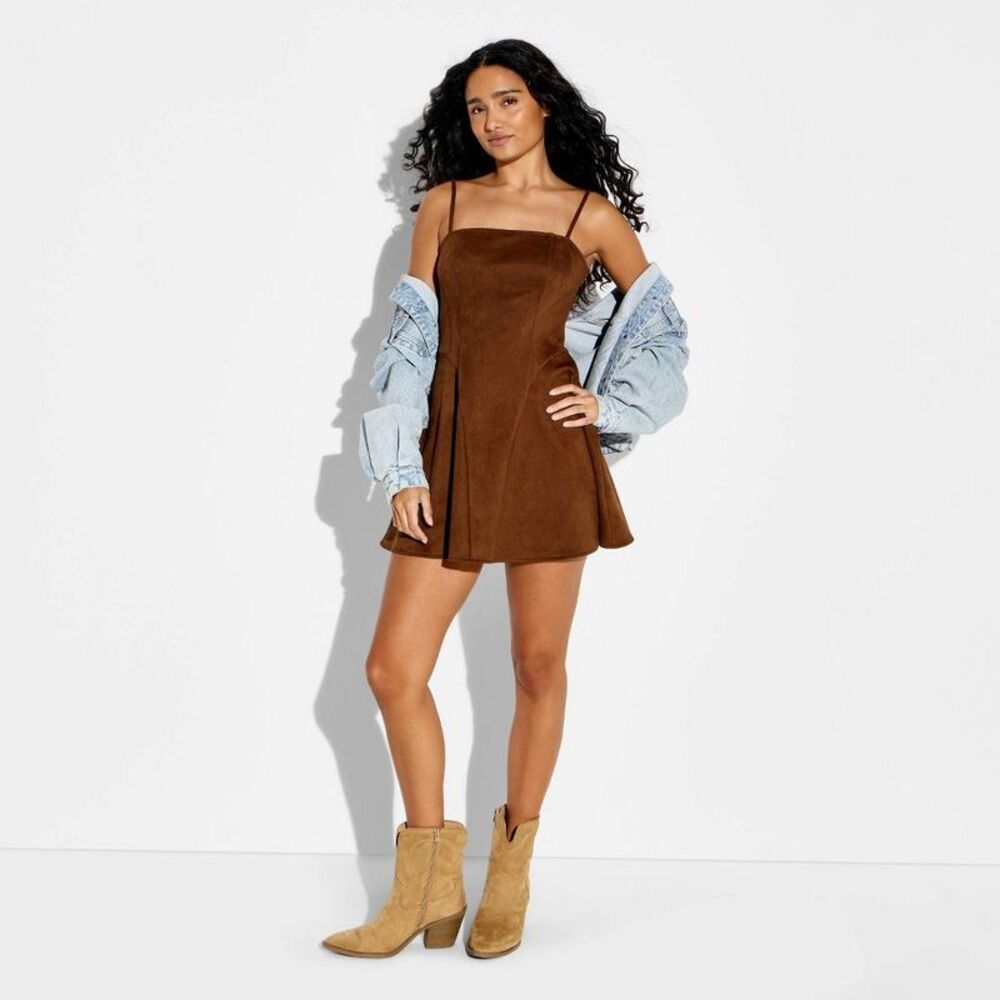 Women's Mini Suede Skater Dress - Wild Fable Brown L